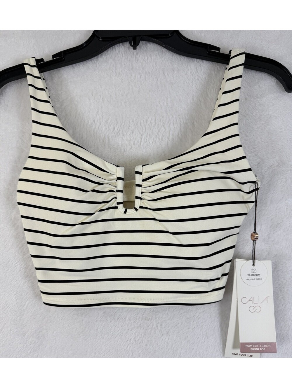 Calia Swim Top XS Longline Bikini Black Ivory Striped U Bar Womens